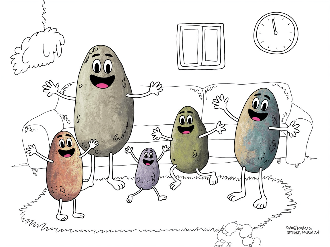 Family of stone characters exercising together—homeschool physical education daily routine