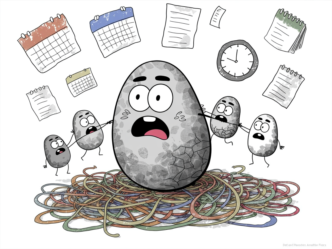 Homeschool planning template: overwhelmed parent stone character with multiple children