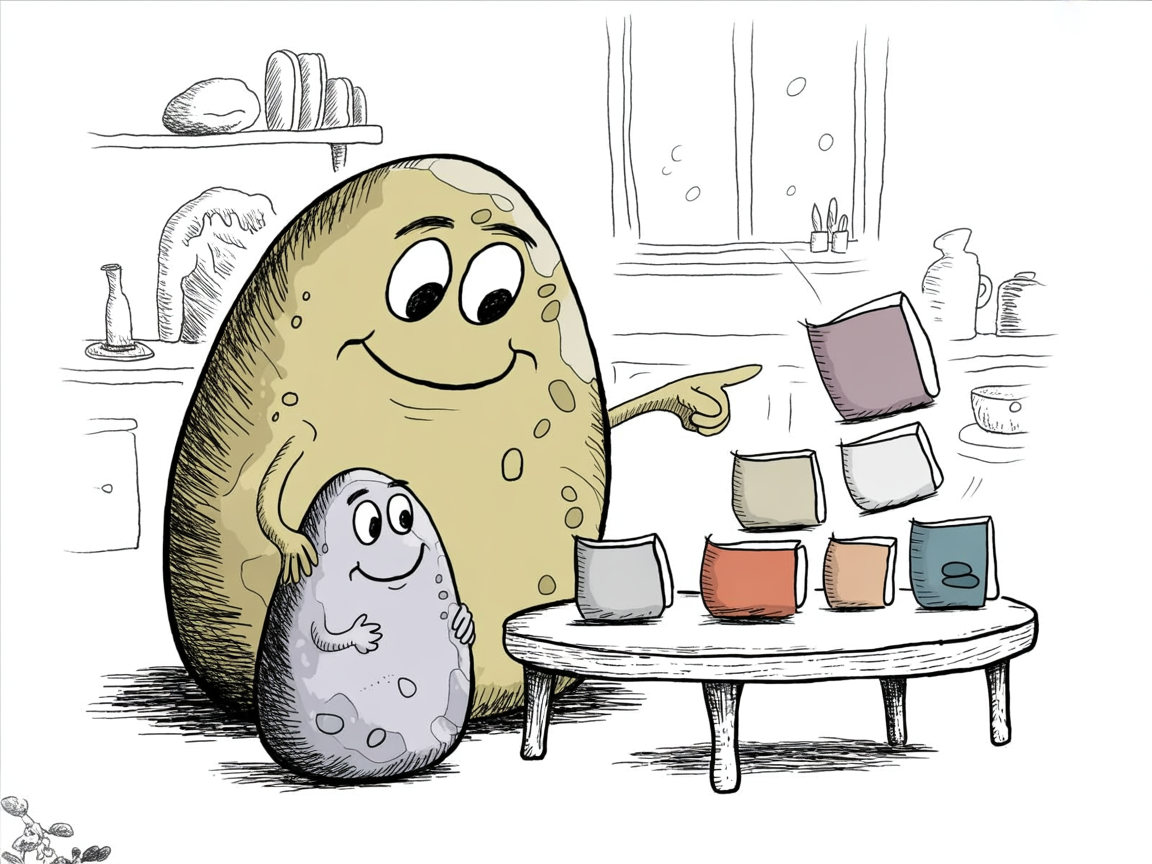 Parent and child stone characters reviewing homeschool reading program options together