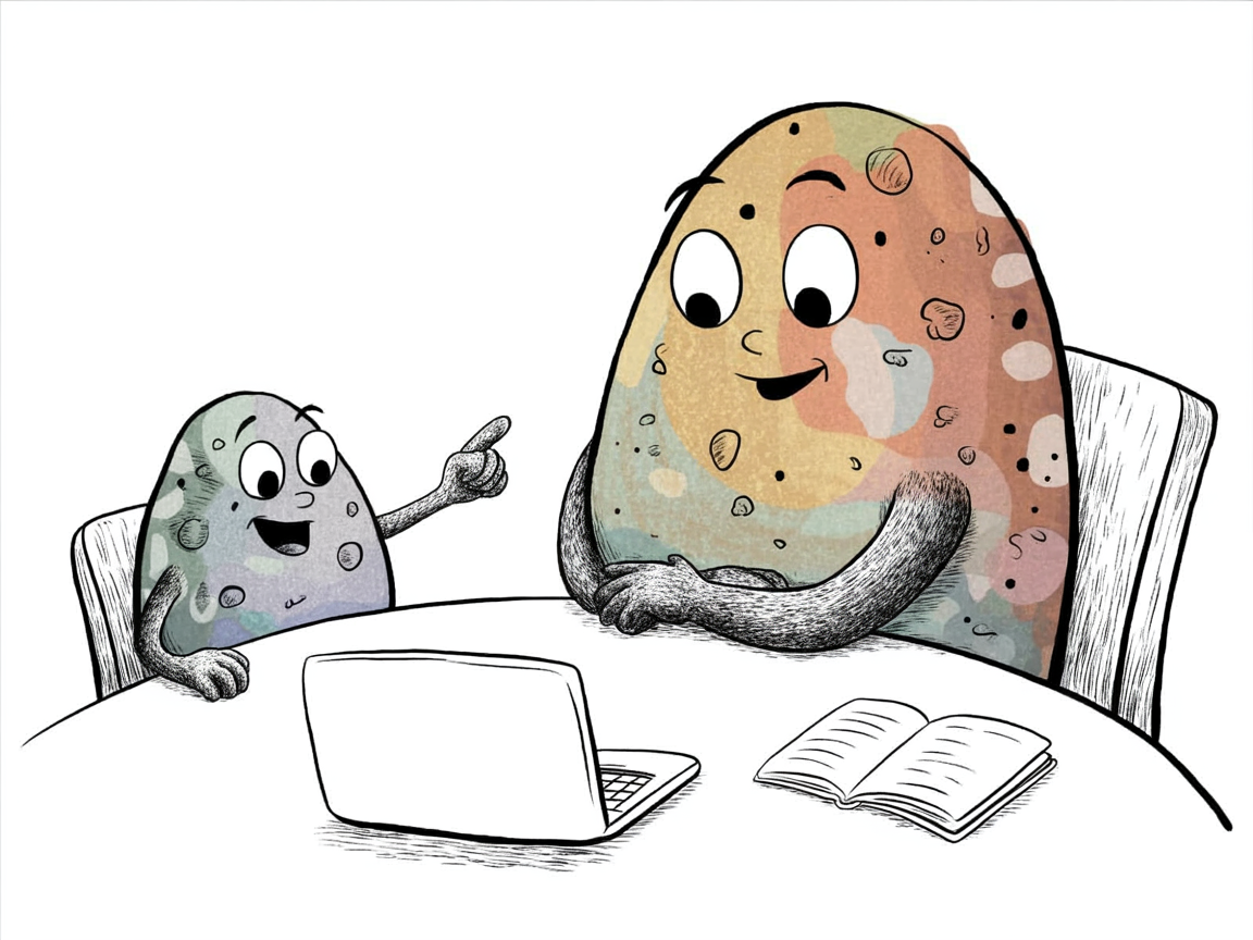 Homeschool self-directed learning: parent and student stone characters discussing project ideas