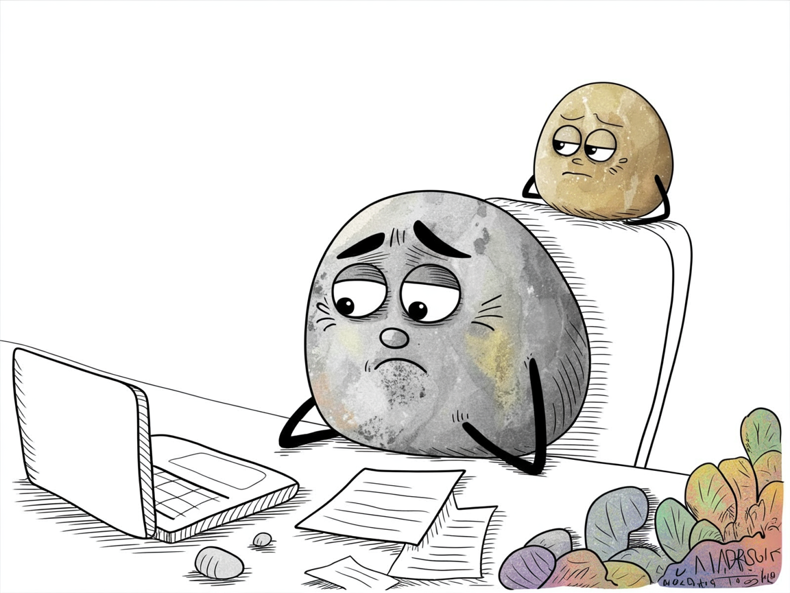 Stone character frustrated with ineffective book club discussion questions while child looks disengaged