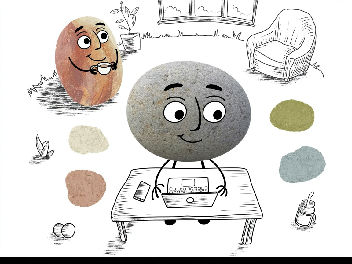 Teen stone character working independently on laptop in personalized learning space