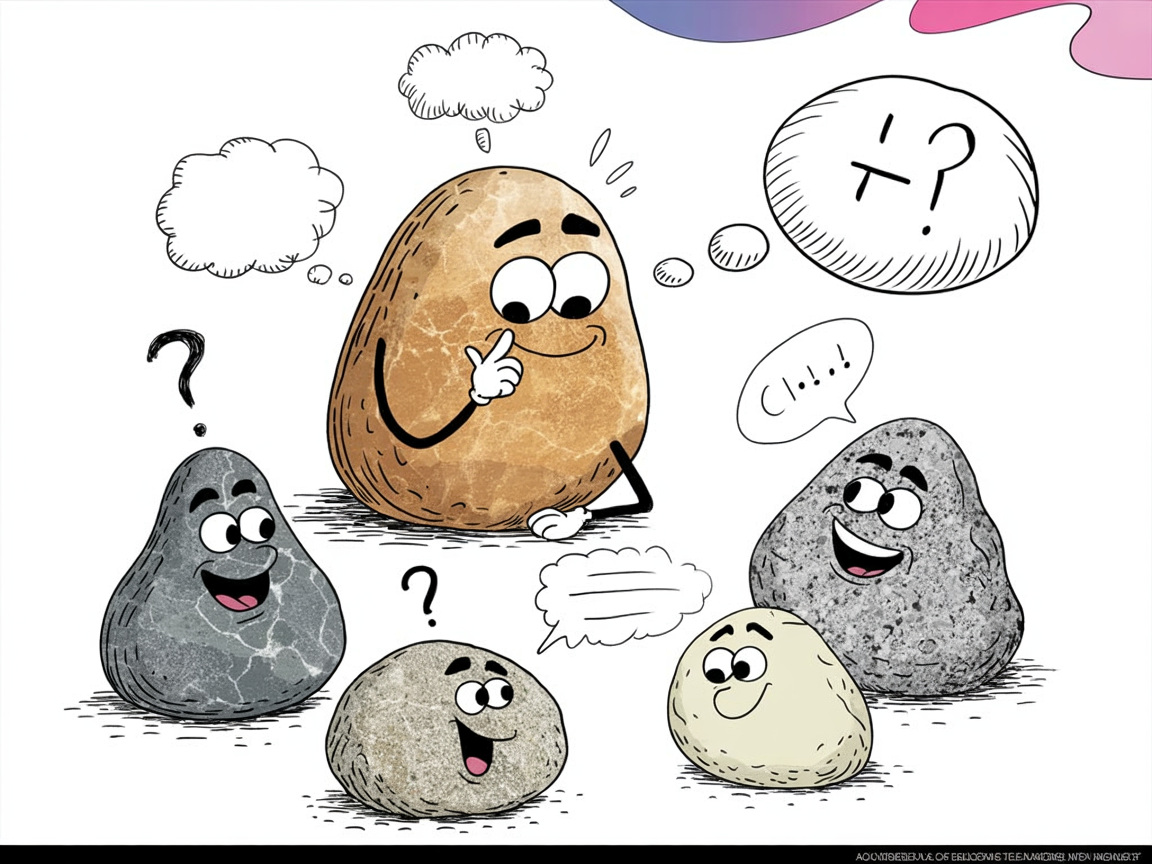 Stone characters discussing AI for students in supportive learning environment
