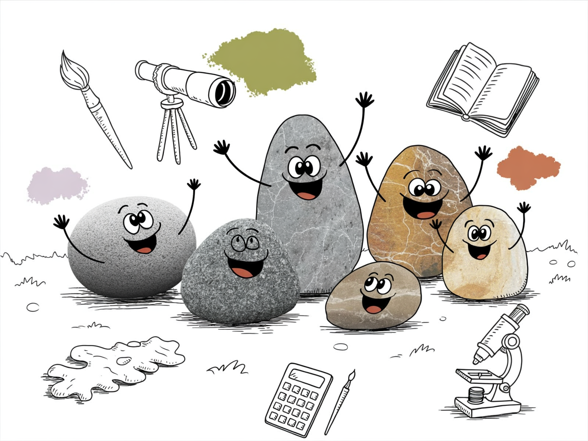 Diverse stone characters representing AI for students across different ages and subjects