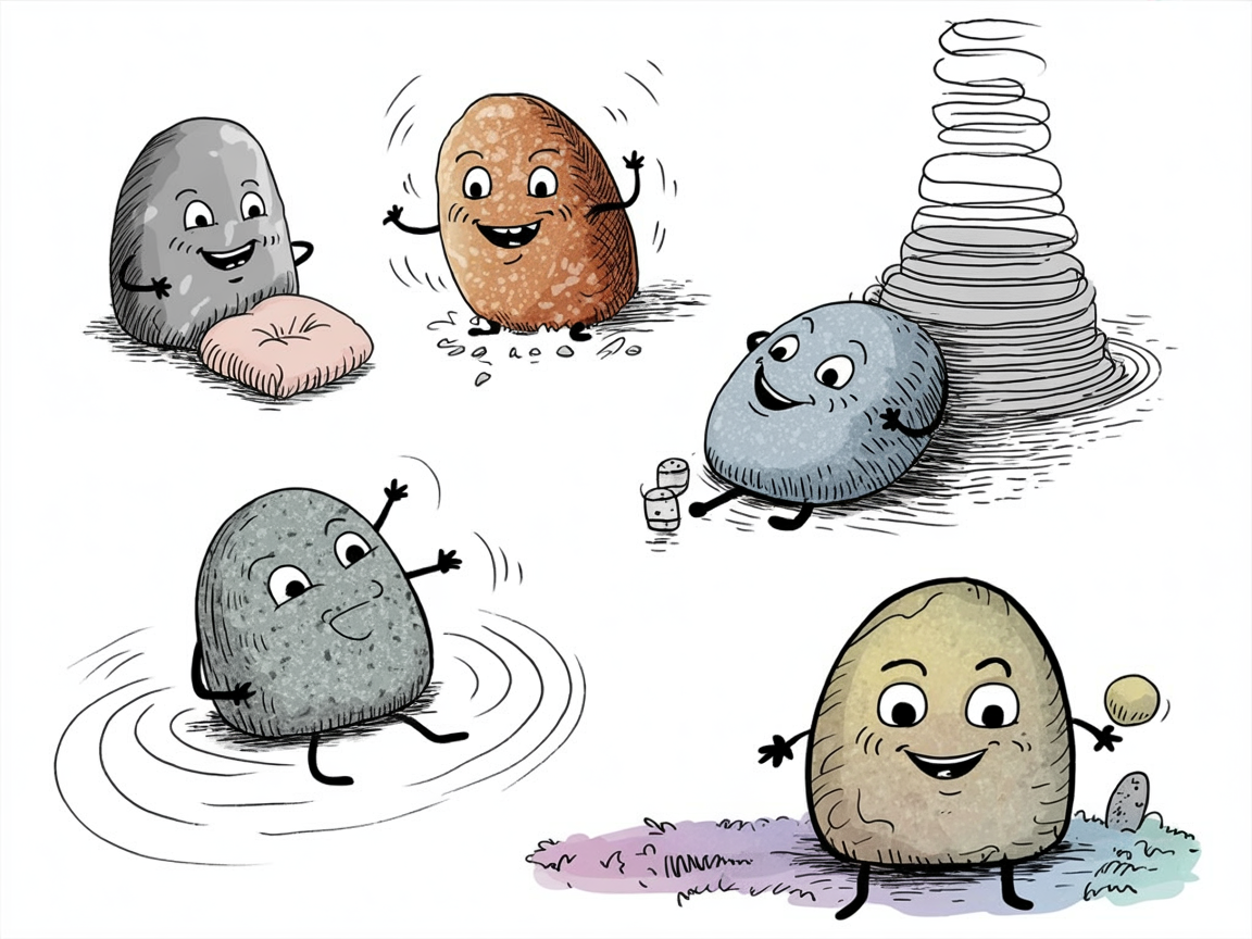 Diverse stone characters enjoying different autism sensory break activities