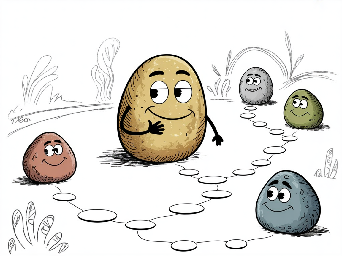 Stone character thoughtfully selecting the best AI learning tools for family