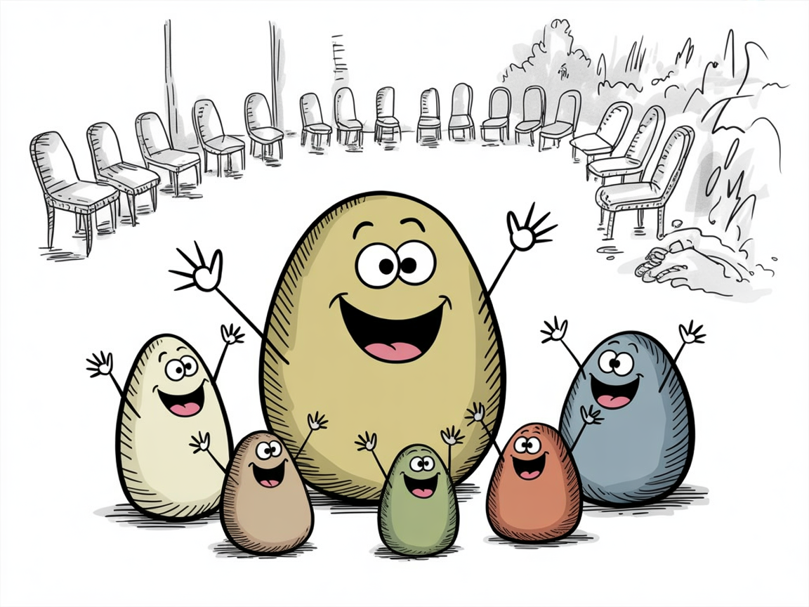Happy stone characters celebrating group homeschooling and co-op learning together