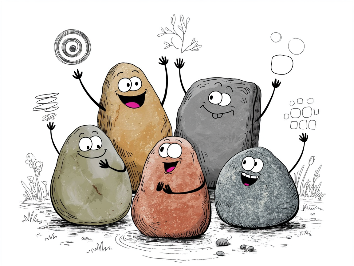Different AI learning tools represented by diverse stone characters