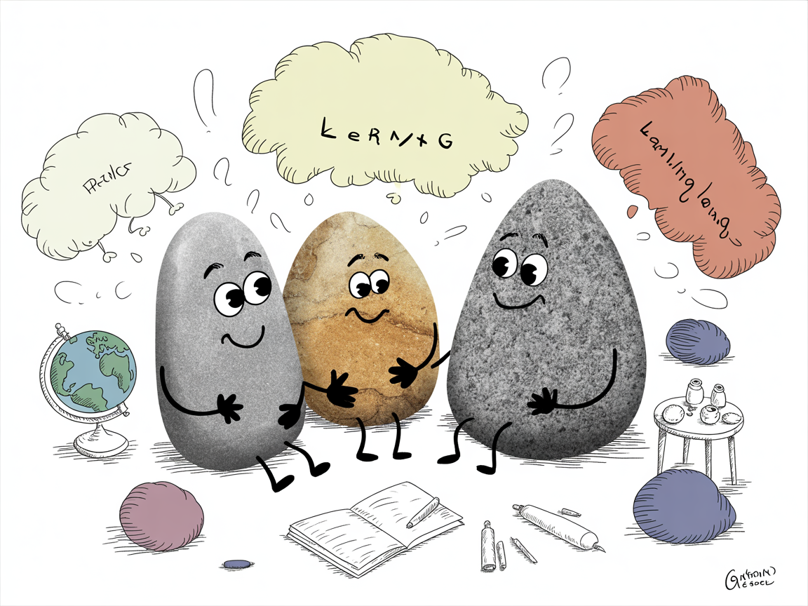 Stone characters learning together in group homeschooling setting