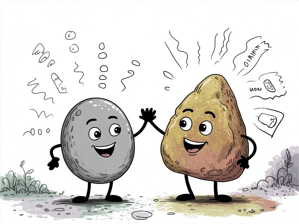 Two happy stone characters showing equal value in free educational resources