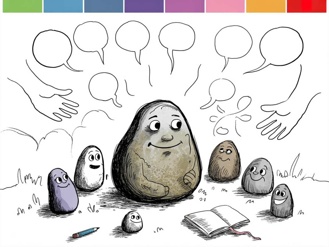 Stone characters demonstrate responsible use of AI tools for students