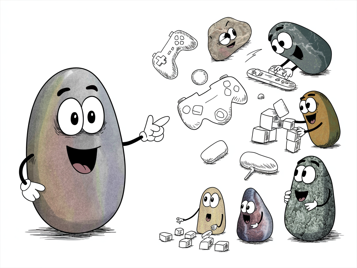 Stone characters engaged in active Roblox education activities and collaboration