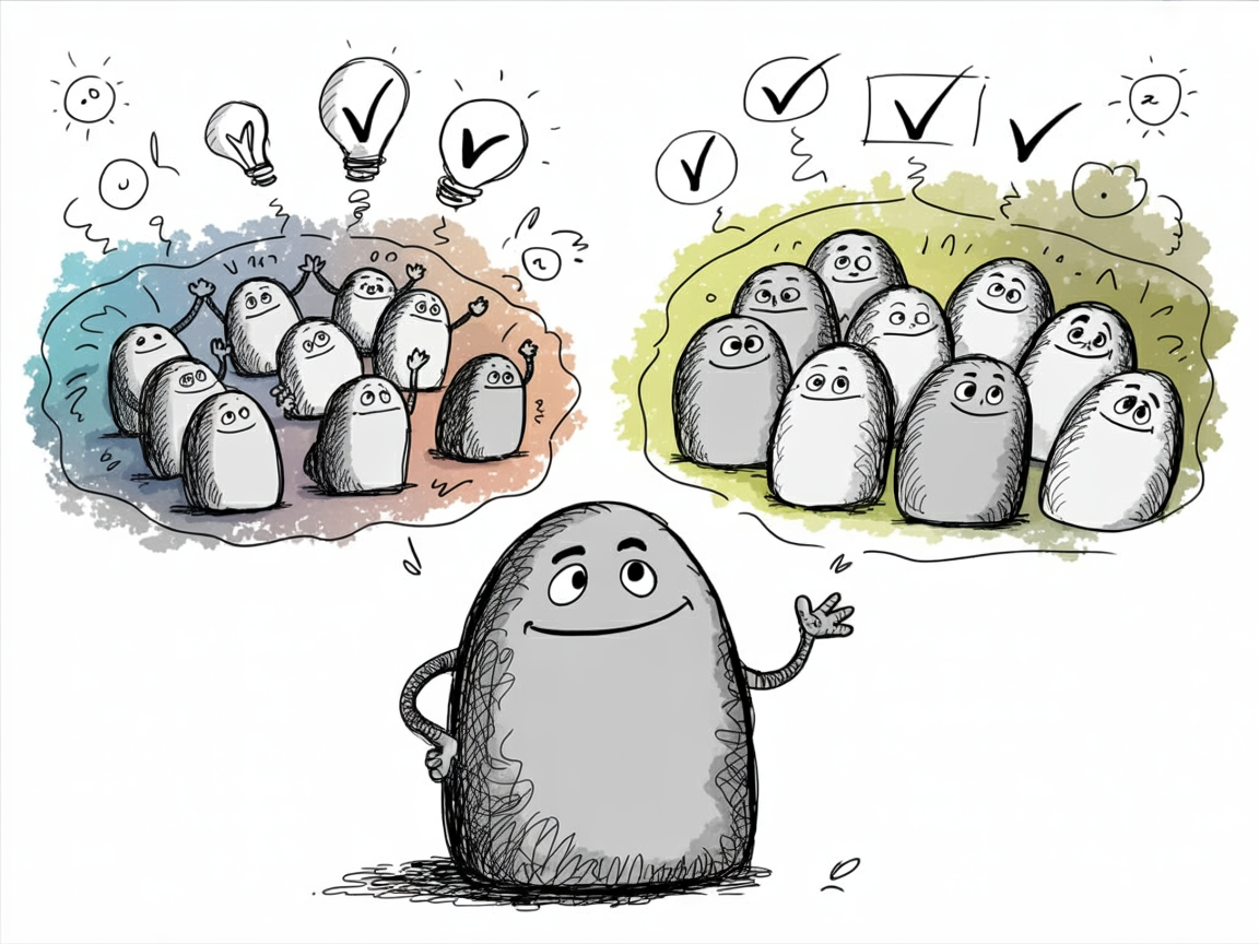 Stone characters illustrating realistic expectations for Roblox education benefits and limits