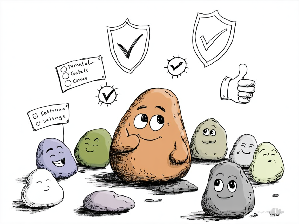Stone characters demonstrating Roblox education setup and safety controls for parents