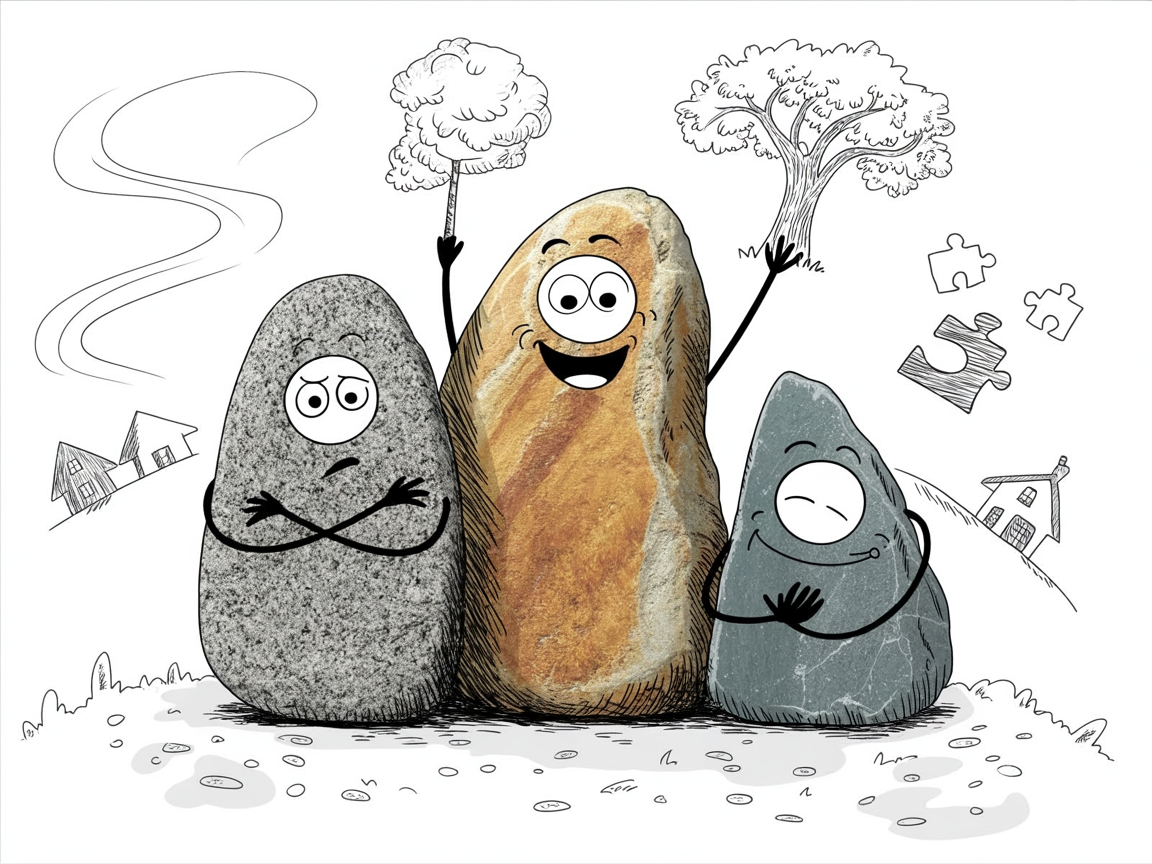 Different stone characters representing diverse learning styles in sonlight homeschool program