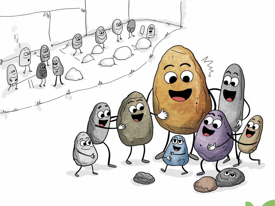 Stone characters collaborating together to start a homeschool co-op community