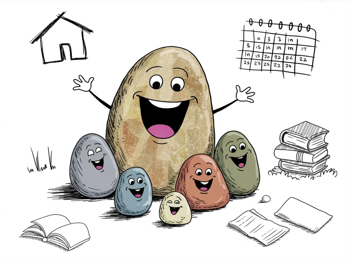 Stone characters exploring sonlight homeschool program fundamentals together