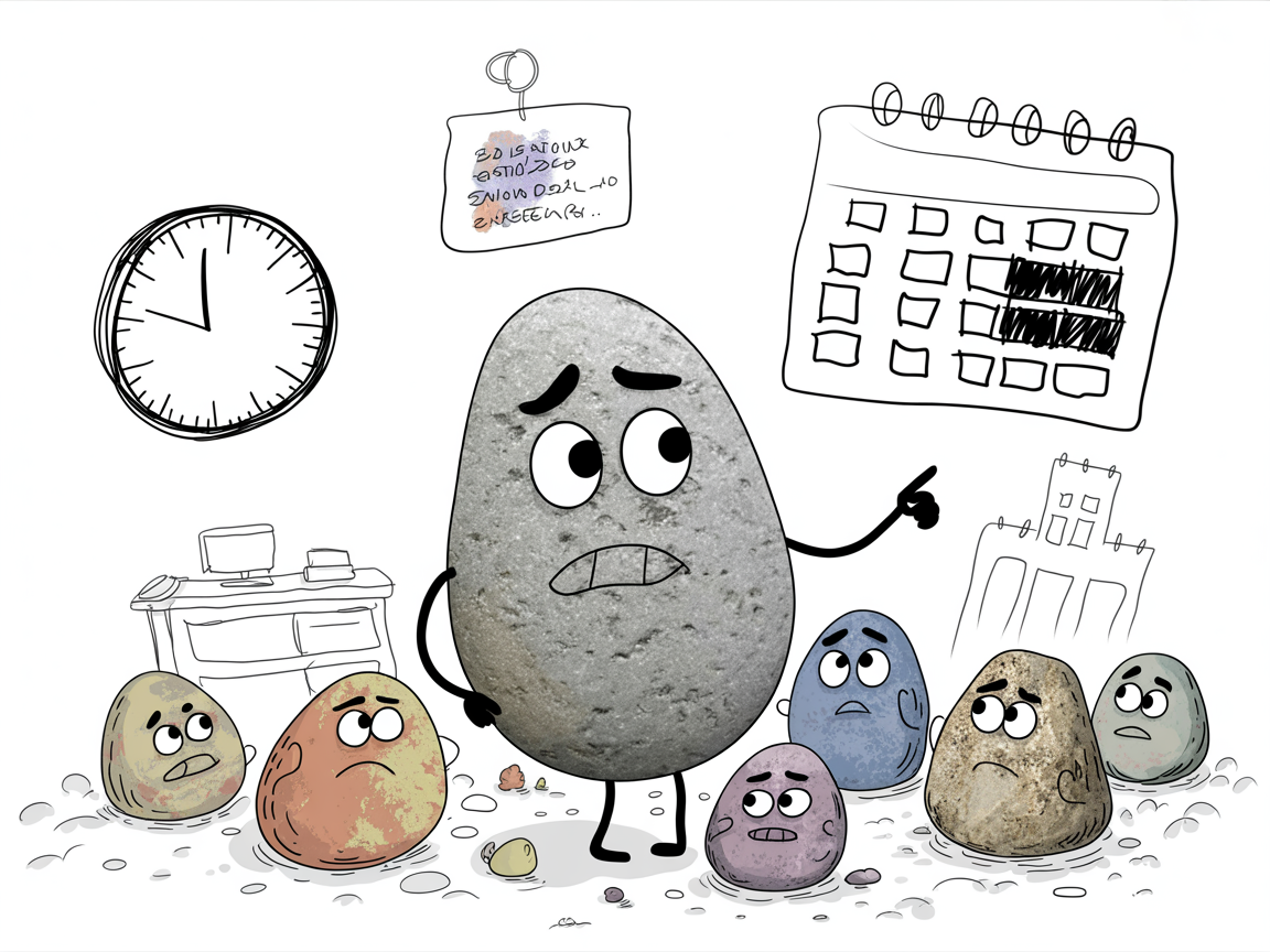 Stone character struggling with traditional job constraints, showing why jobs for homeschoolers need flexibility