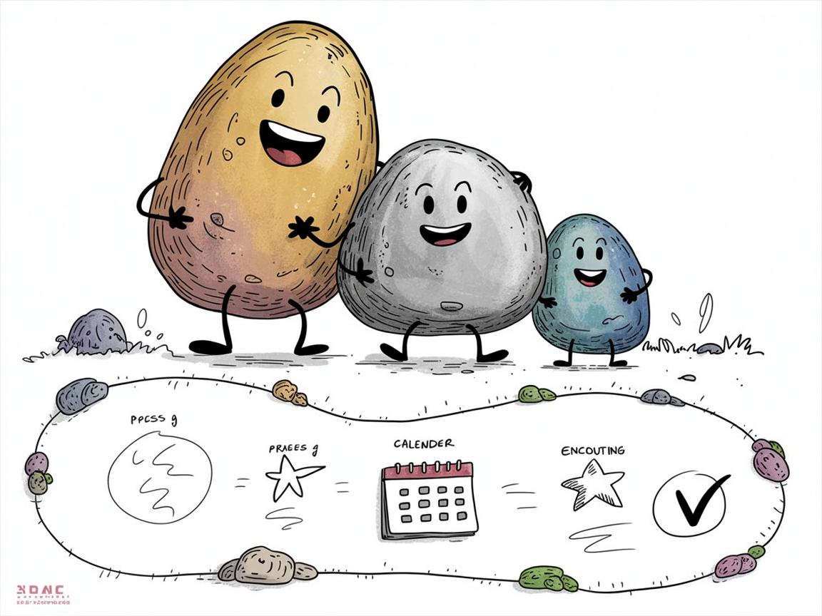 Stone characters progressing through 90-day curriculum preschool homeschool action plan