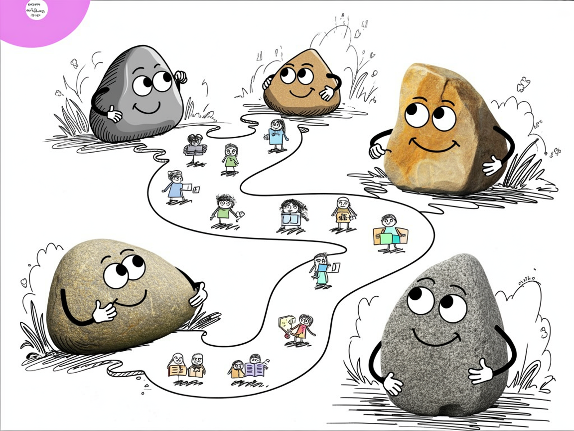 Stone characters exploring different learning paths for acellus homeschool options