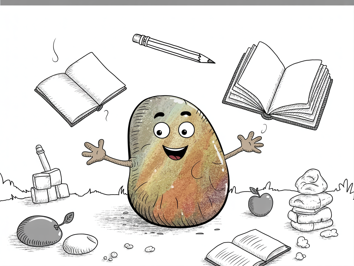 Friendly stone character surrounded by learning tools, what is homeschool instruction