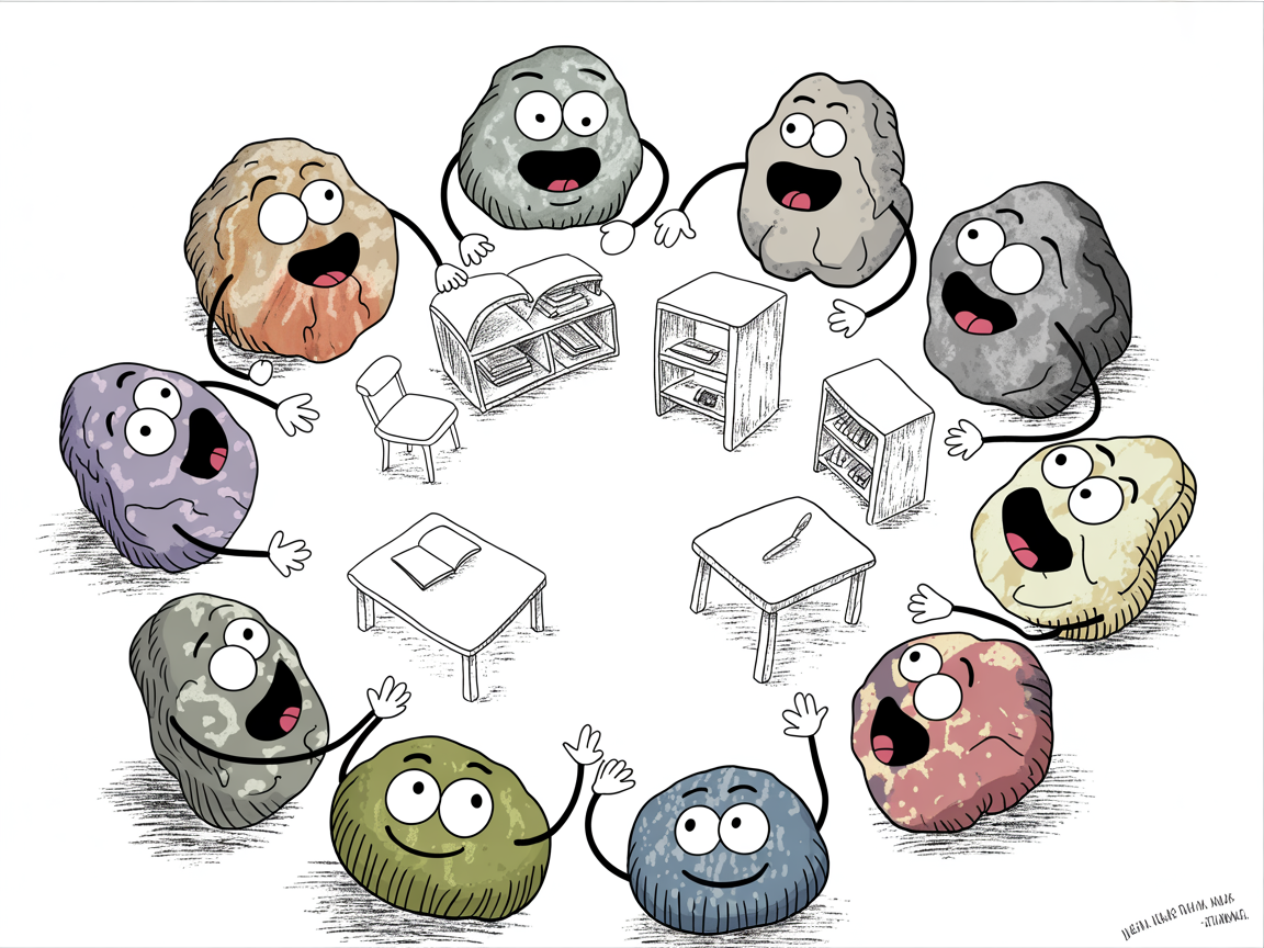 Stone characters planning functional homeschool room ideas with distinct learning zones