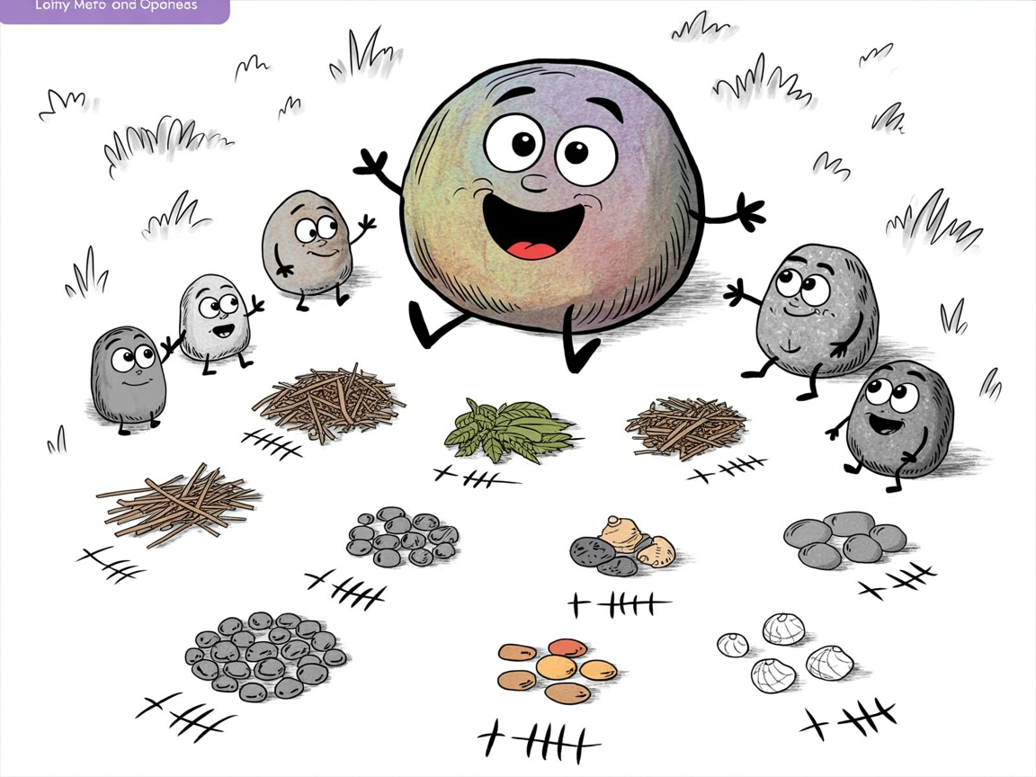 Stone characters sorting objects to develop math skills through homeschool pickers