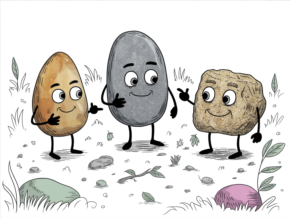 Stone characters exploring nature for homeschool pickers learning activity