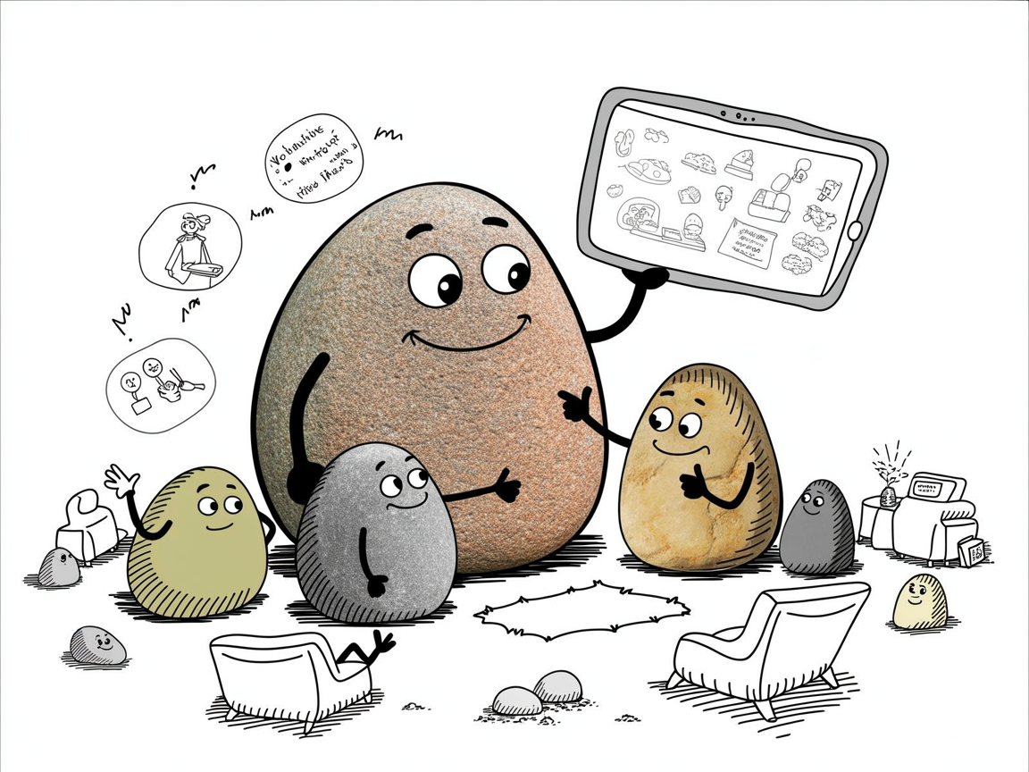 Stone characters exploring acellus for homeschool learning platform together