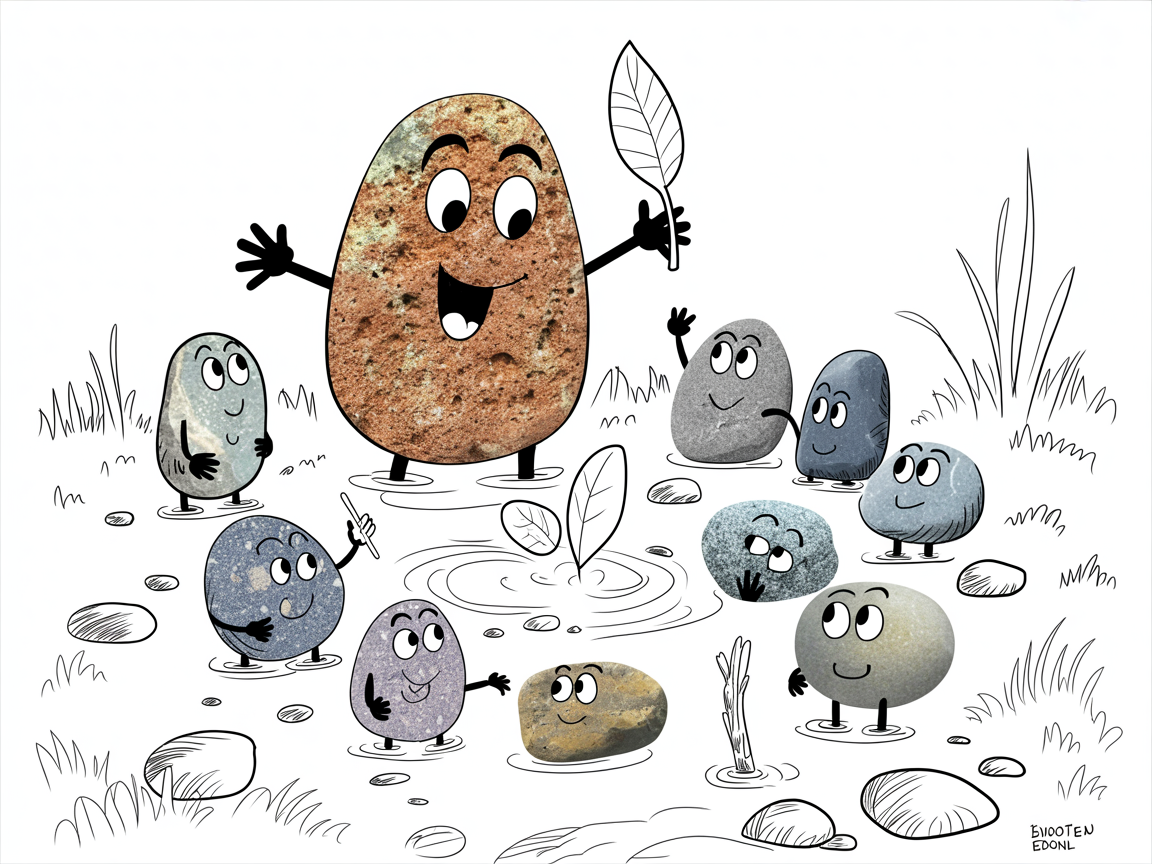 Unschooling concept illustration showing stone characters learning through natural exploration