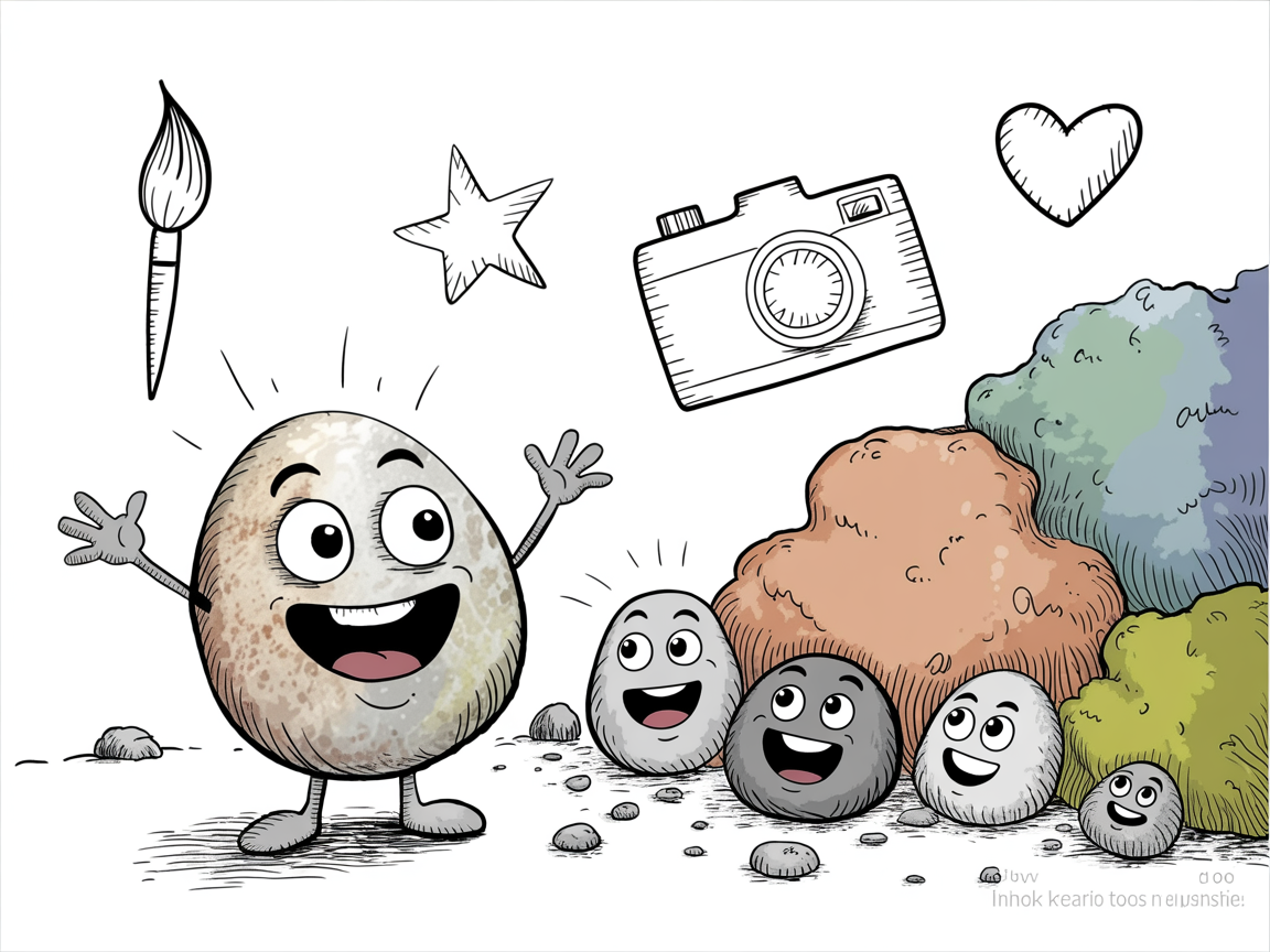 Stone character proudly creating positive content for healthy online reputation management