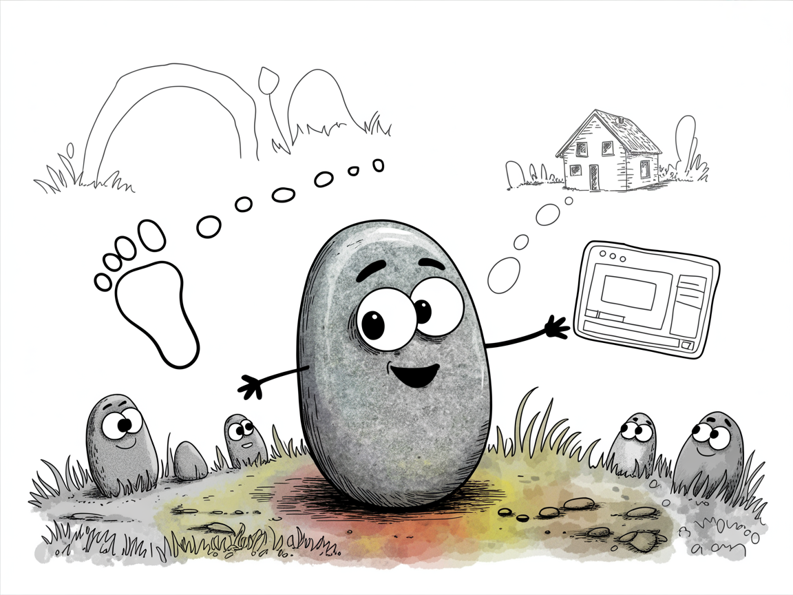 Stone character discovering digital footprint concept for online reputation management