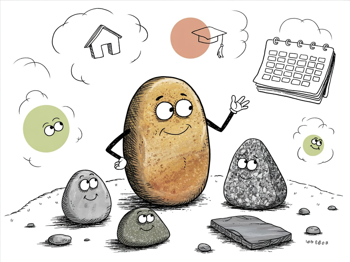 Stone characters learning about Florida prepaid scholarship program benefits