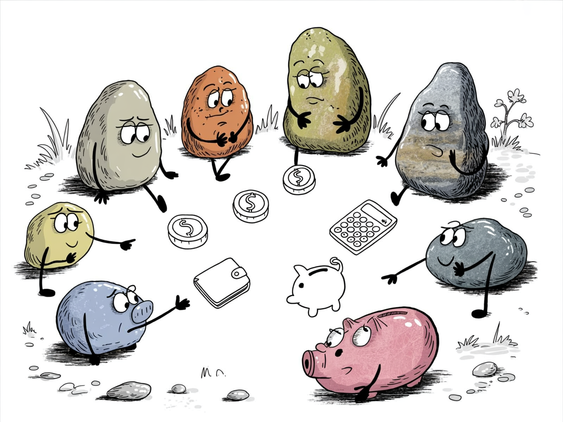 Stone characters carefully considering hidden costs of homeschool options